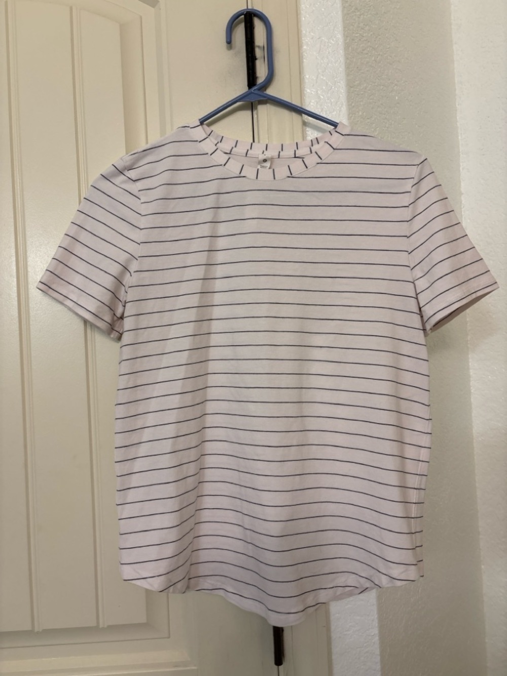 ✨ Lululemon Size 4 Light Pink Black Stripe Short Sleeve Tee Pima Cotton Top